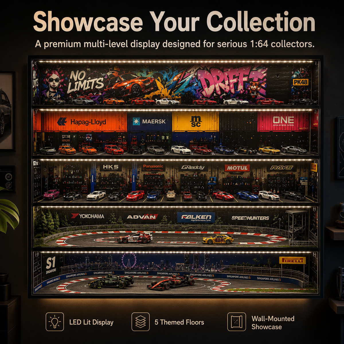 5-Floor LED Garage Display with Acrylic Cover