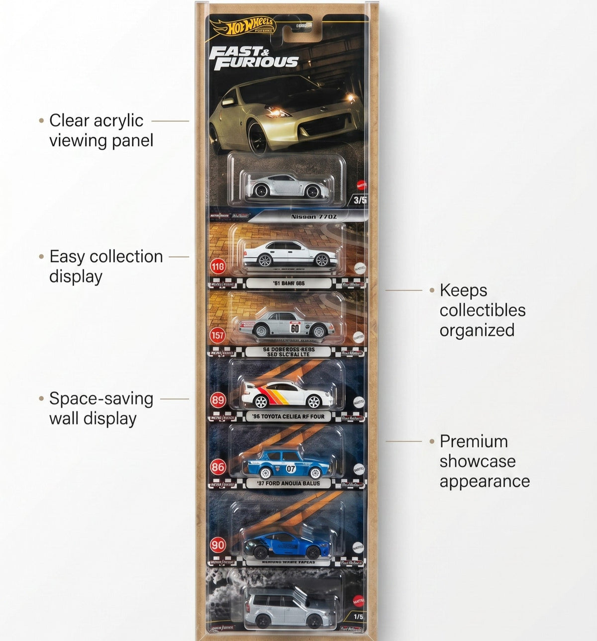 Wall-Hanging Card Holder for 8 Carded Cars – Transparent
