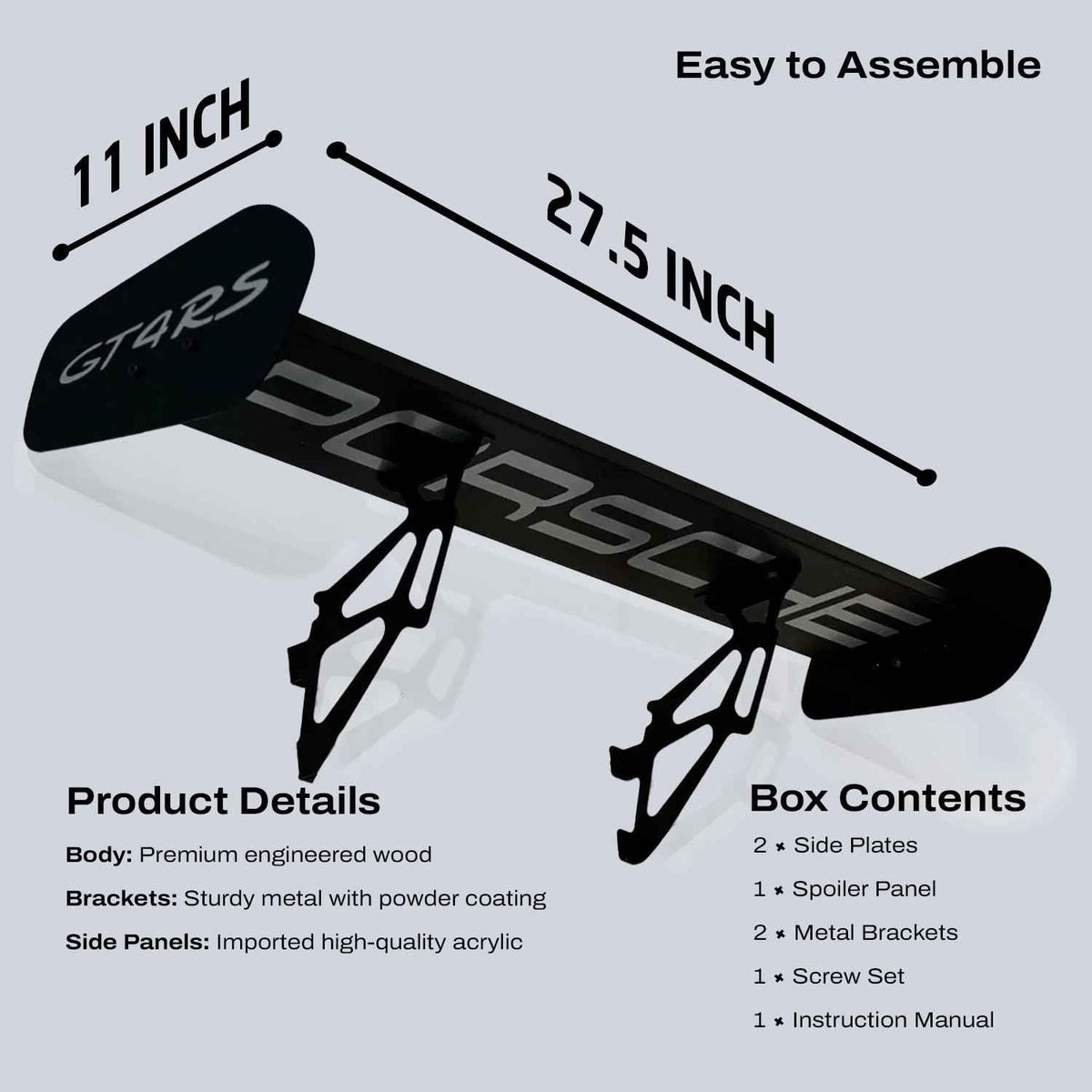GT4 RS Spoiler Shelf for Wall –  Spoiler Shelf for Home, Office, Garage | Race Car Inspired Display Wall Shelf