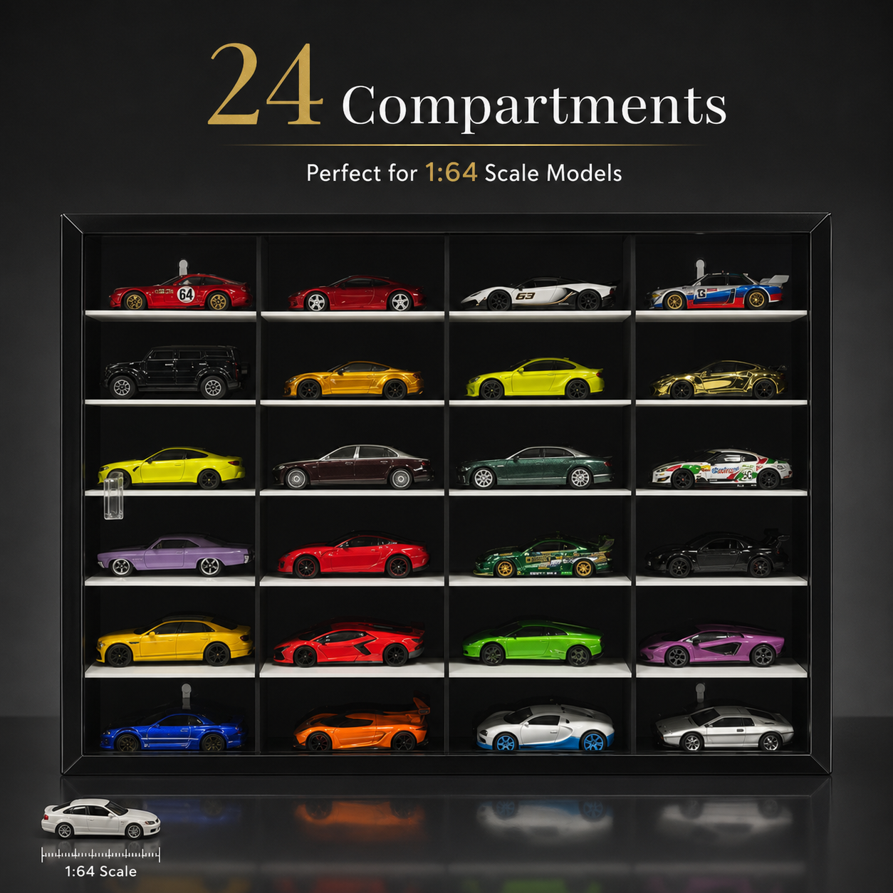 24-Compartment Display Case with Sliding Cover