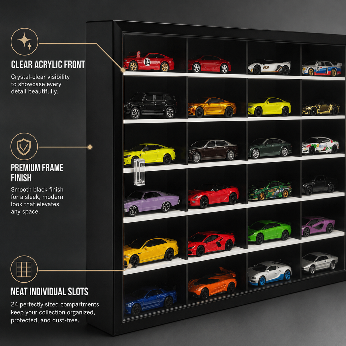 24-Compartment Display Case with Sliding Cover