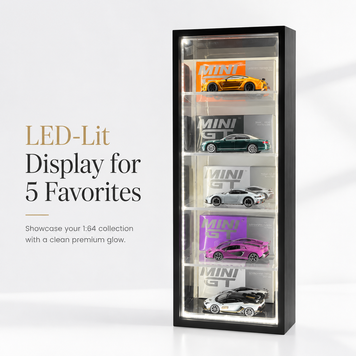 Mini GT 5-Compartment LED Display Case