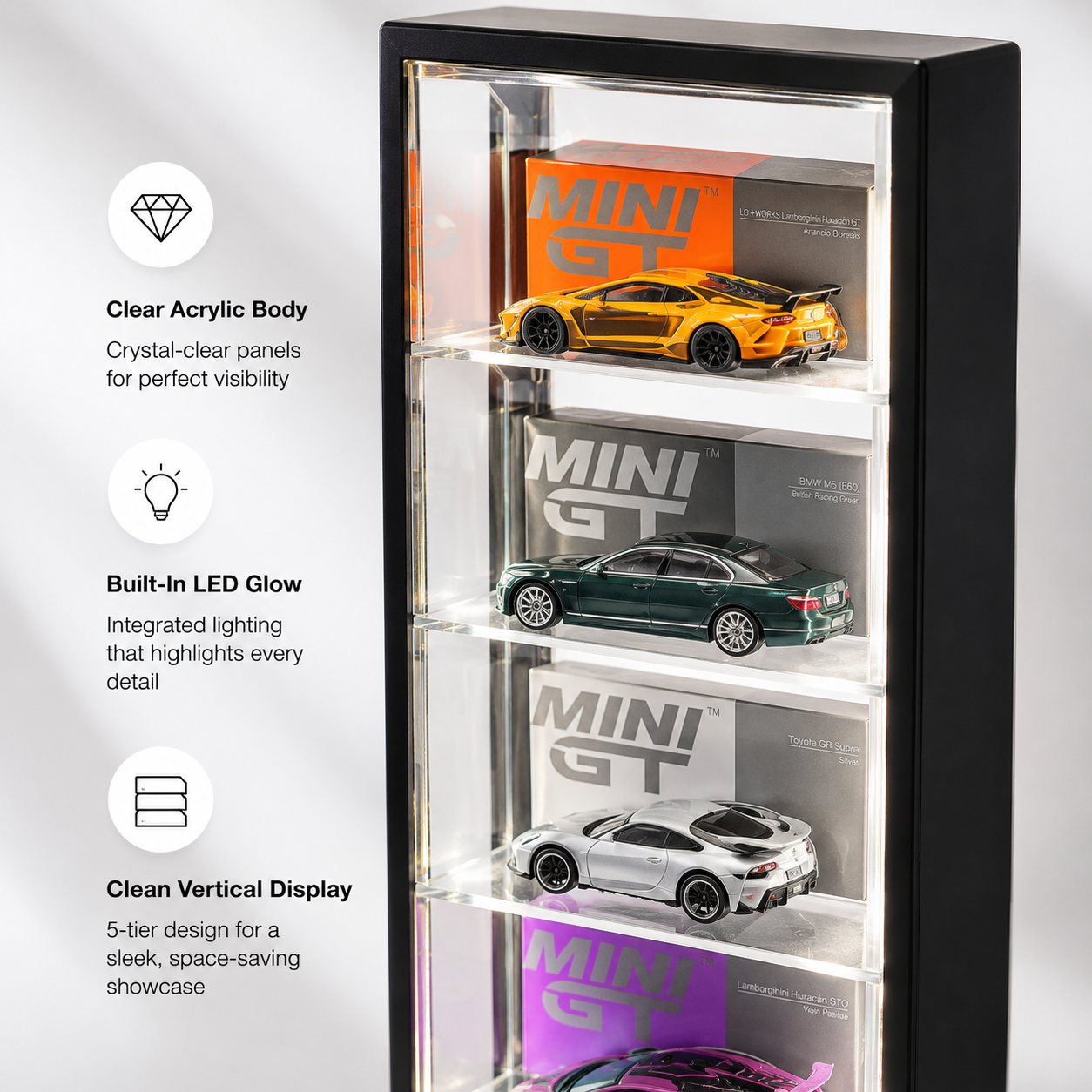 Mini GT 5-Compartment LED Display Case
