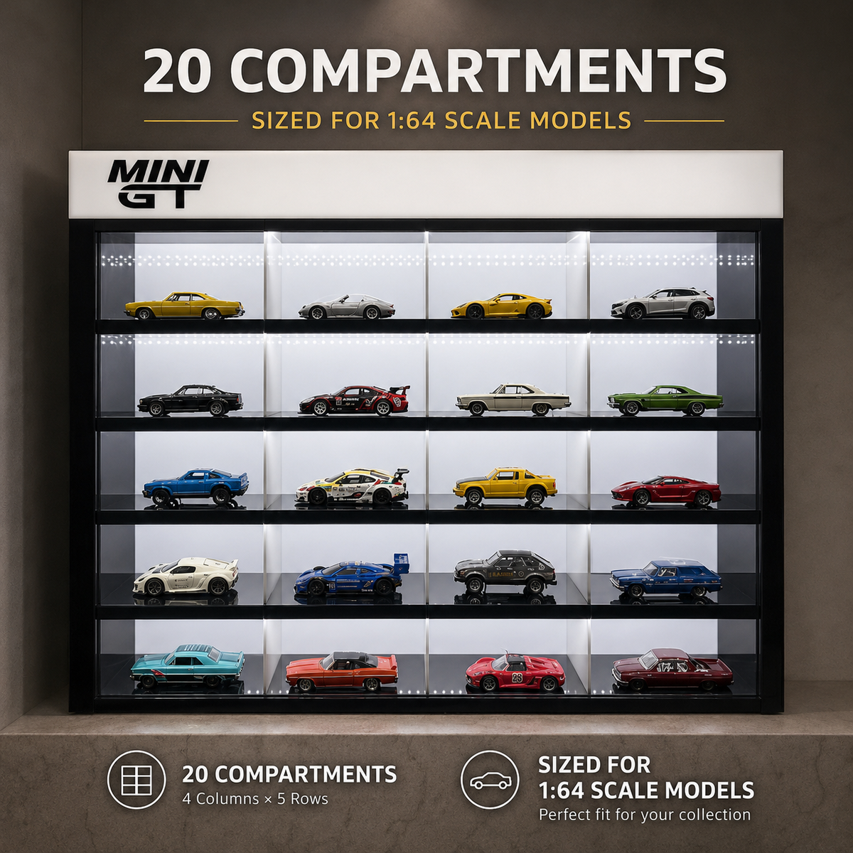 Mini GT 20-Compartment Display Case with Sliding Cover