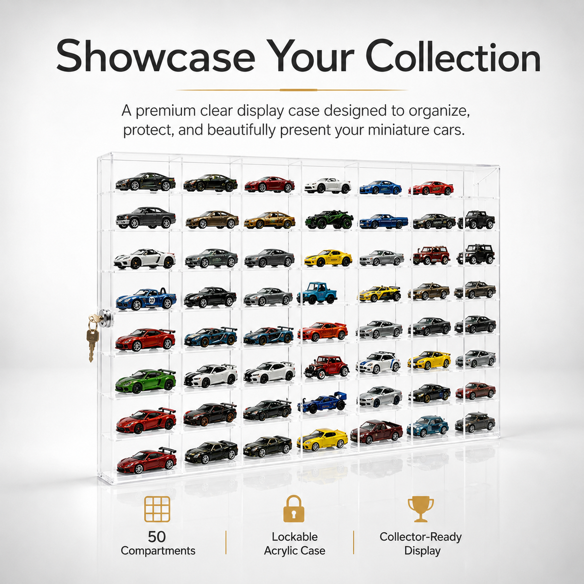 50-Compartment Display Case with Sliding Cover – 1:64 Scale