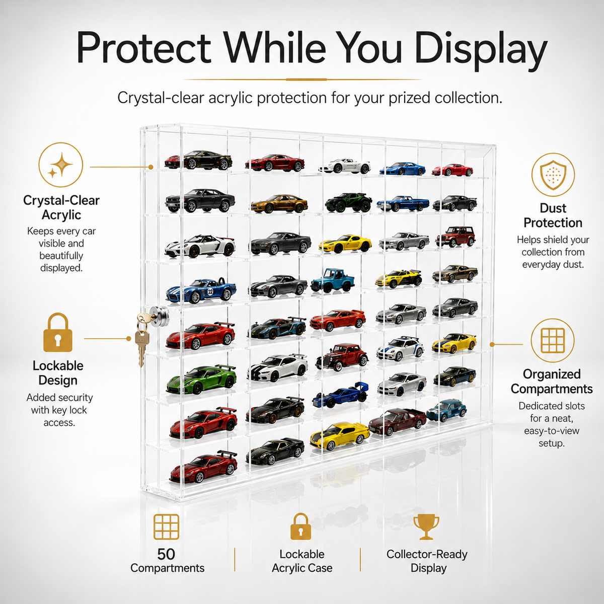 50-Compartment Display Case with Sliding Cover – 1:64 Scale