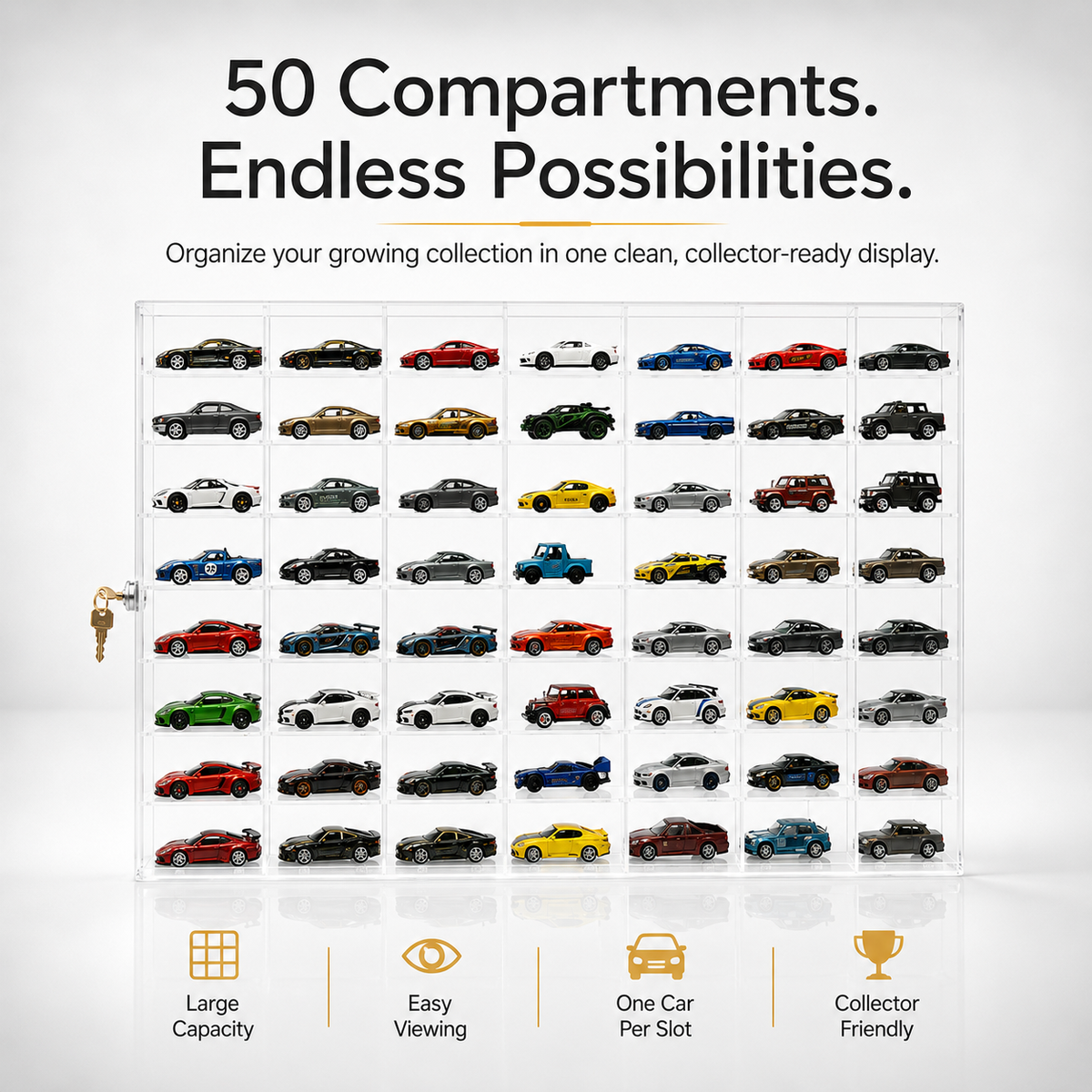 50-Compartment Display Case with Sliding Cover – 1:64 Scale