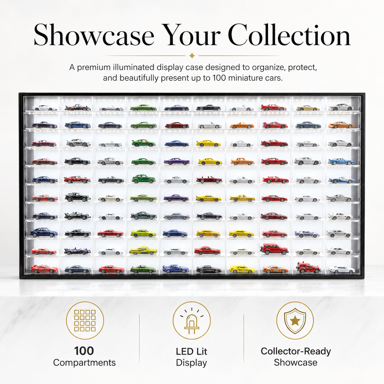 100-Compartment Display Case with Sliding Cover – 1:64 Scale