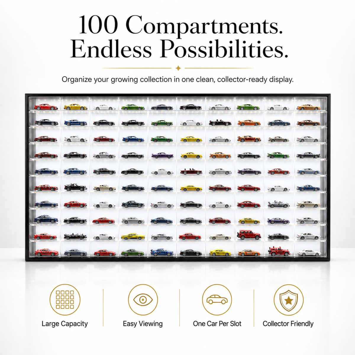 100-Compartment Display Case with Sliding Cover – 1:64 Scale