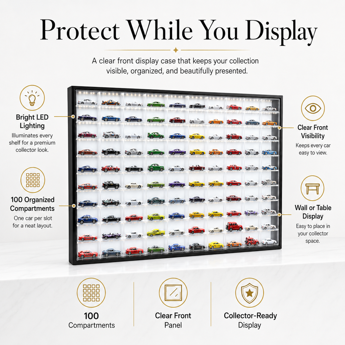 100-Compartment Display Case with Sliding Cover – 1:64 Scale