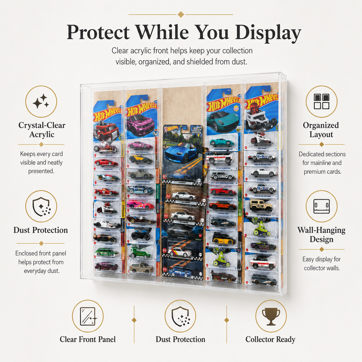 Wall-Hanging Card Holder for 40 Mainline & 10 Premium Carded Hot Wheels