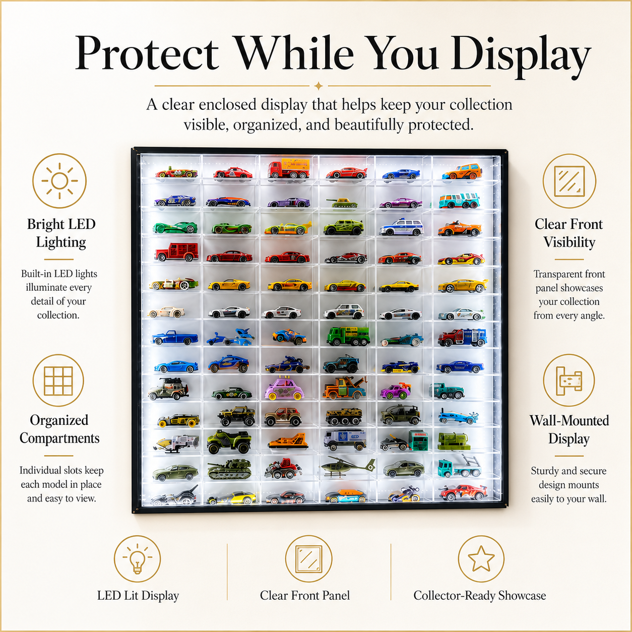 78-Compartment LED Display Case