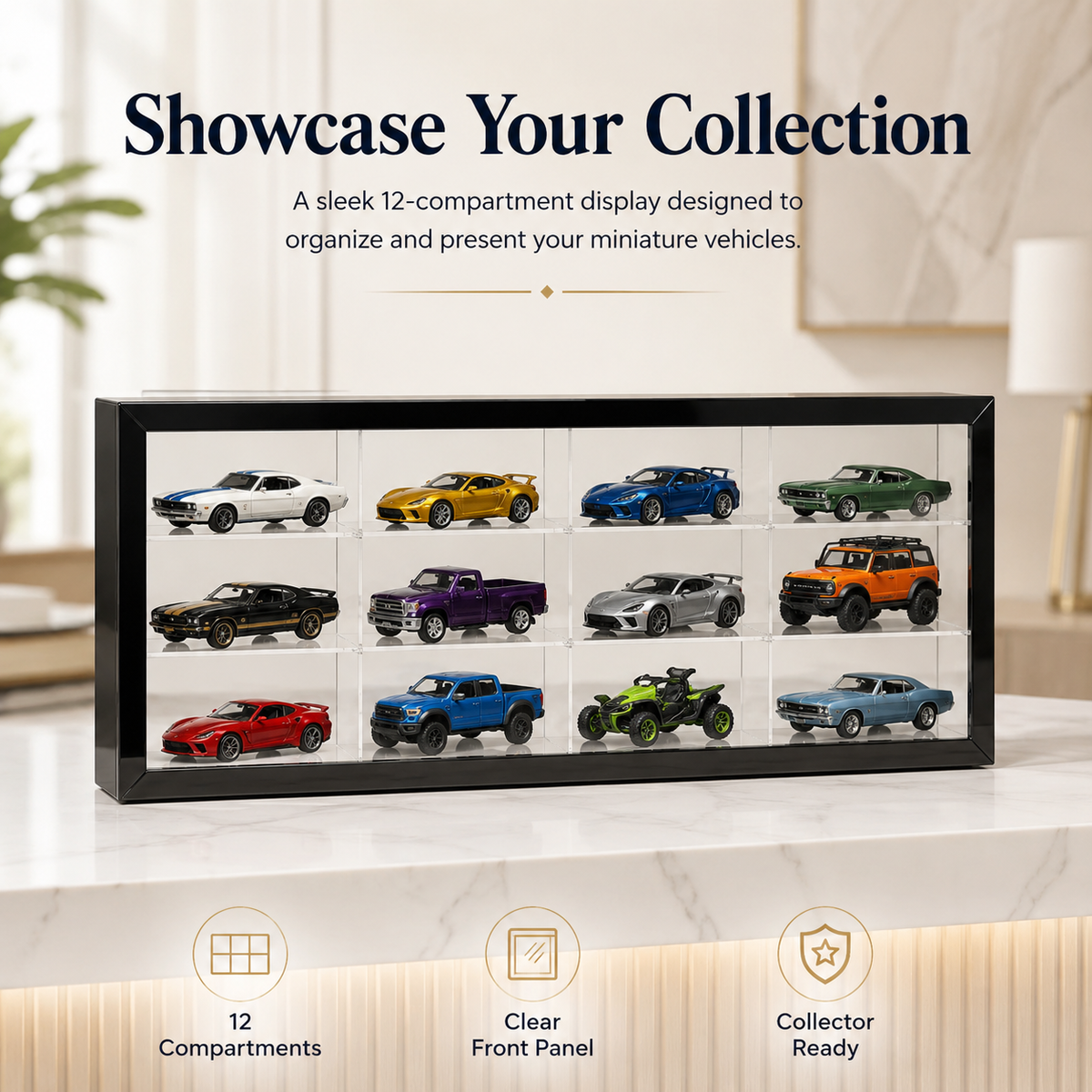 12-Compartment Display Case with Sliding Cover