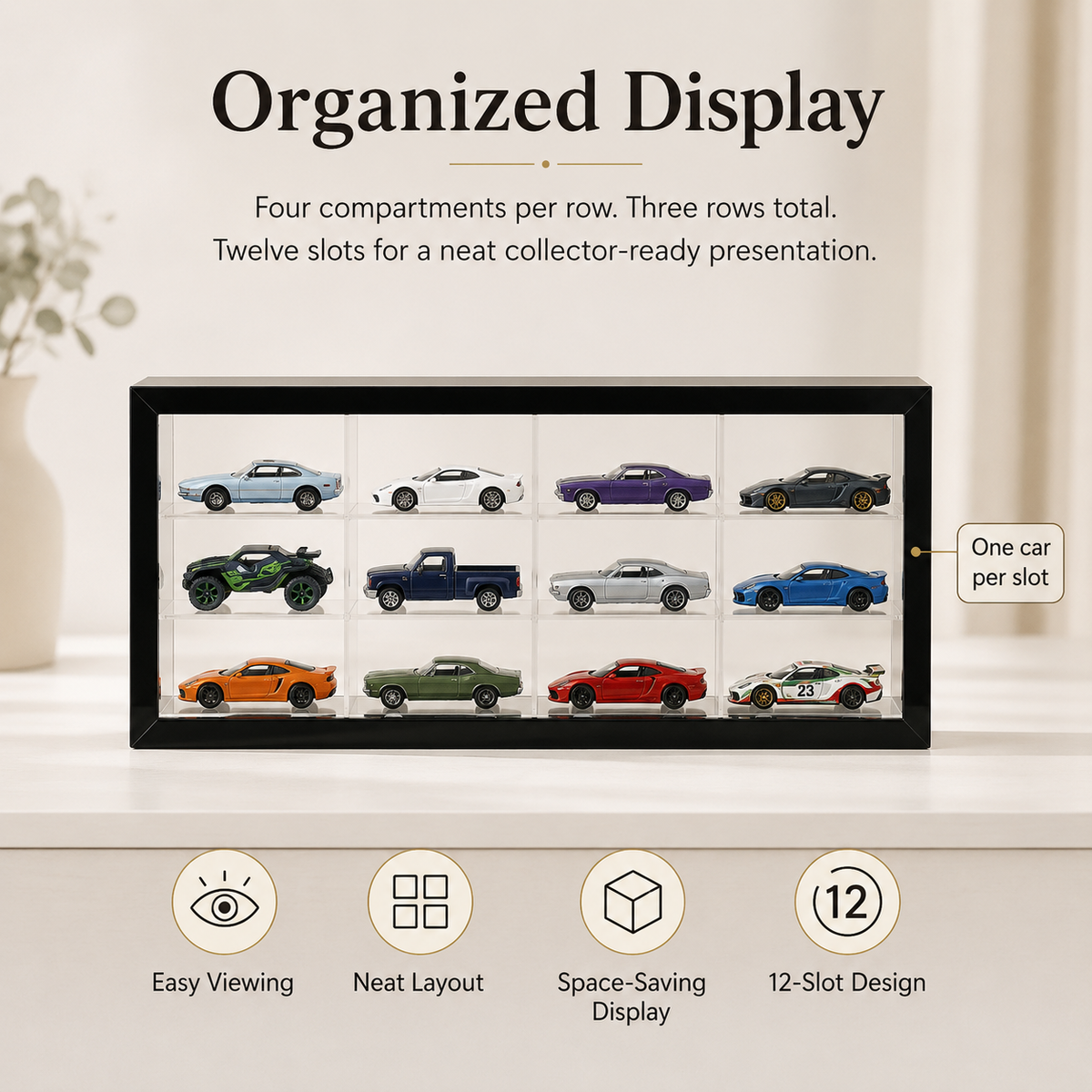 12-Compartment Display Case with Sliding Cover