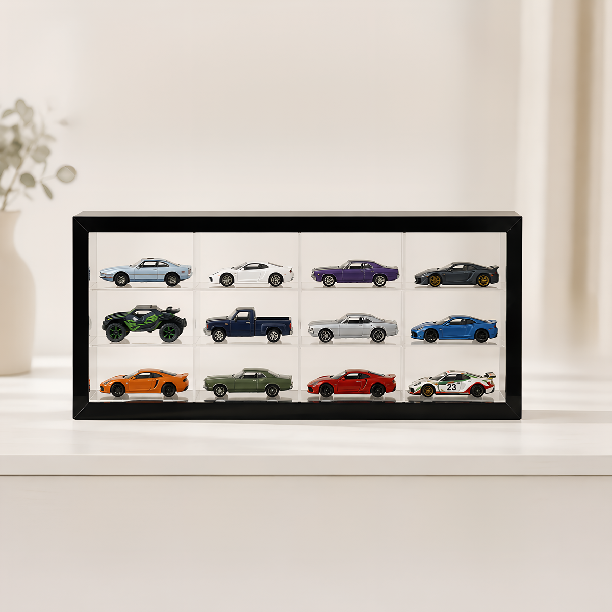 12-Compartment Display Case with Sliding Cover
