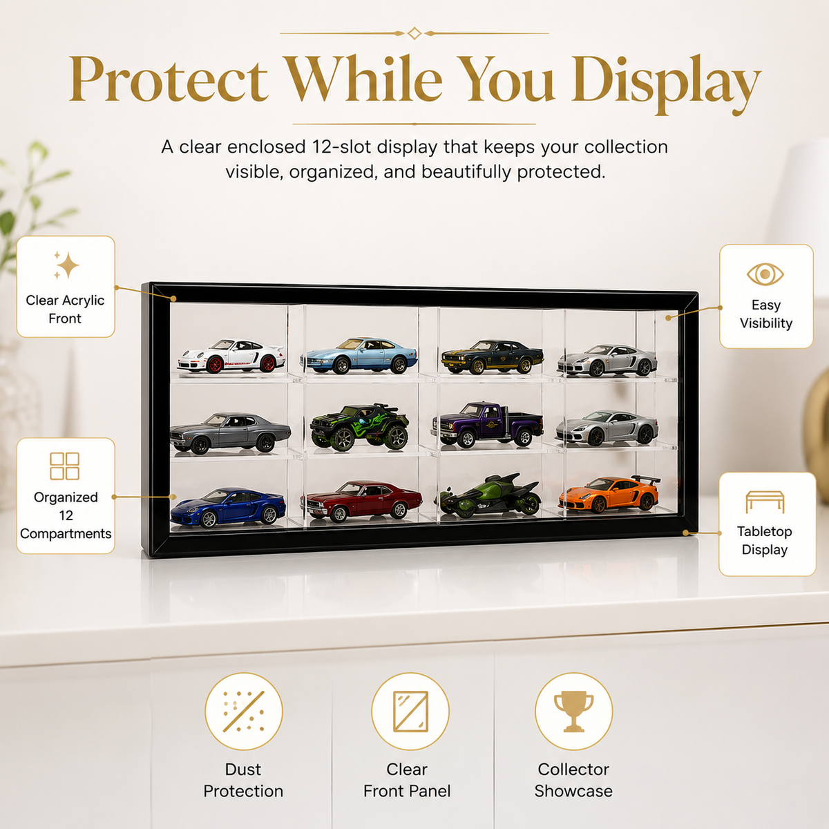 12-Compartment Display Case with Sliding Cover