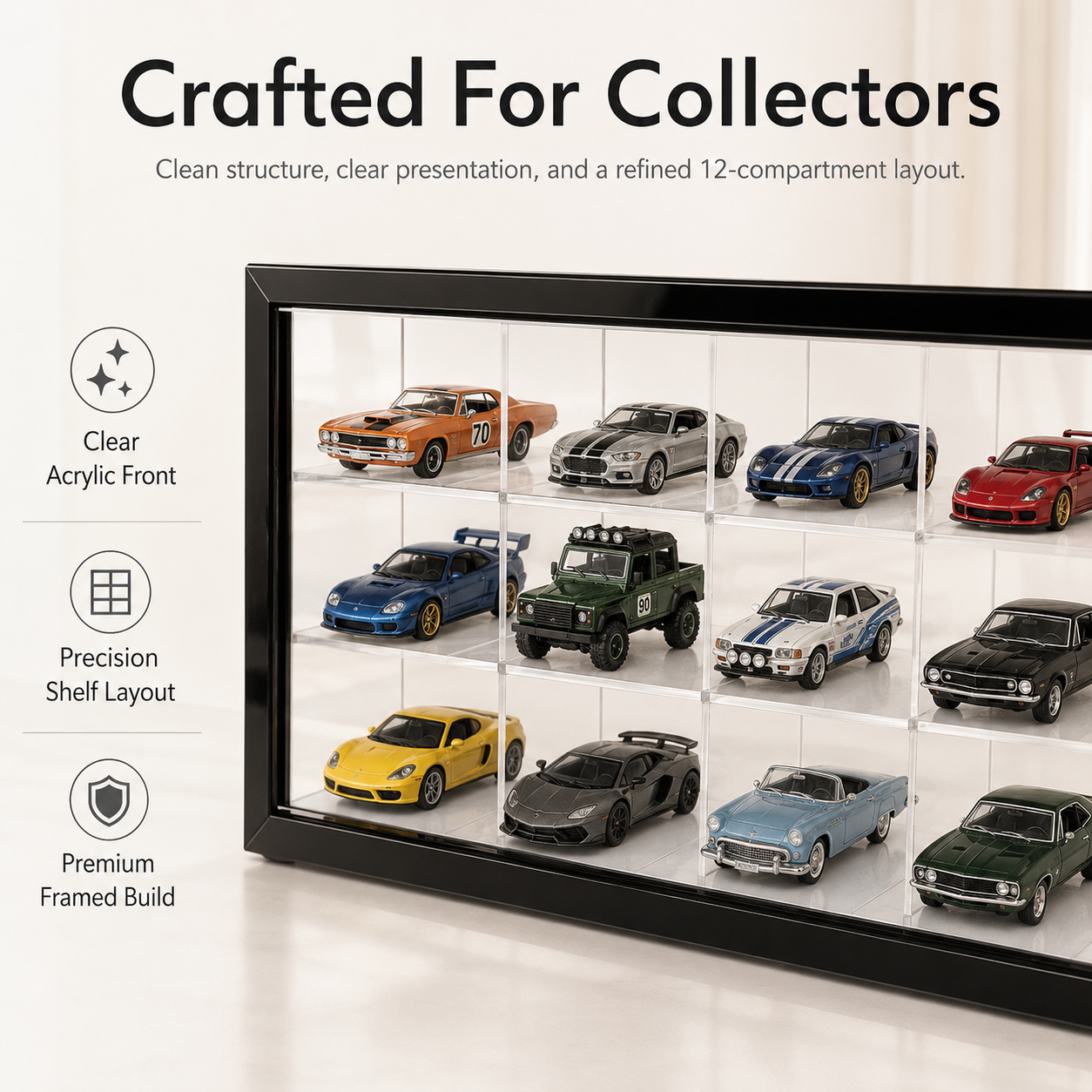 12-Compartment Display Case with Sliding Cover