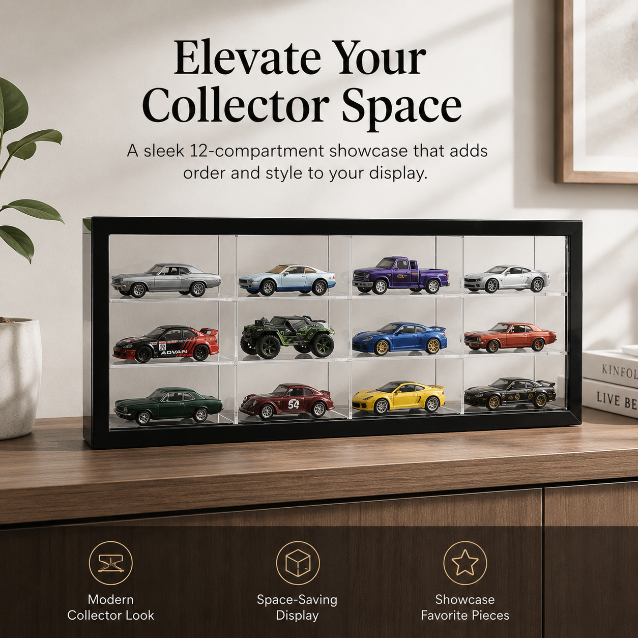 12-Compartment Display Case with Sliding Cover
