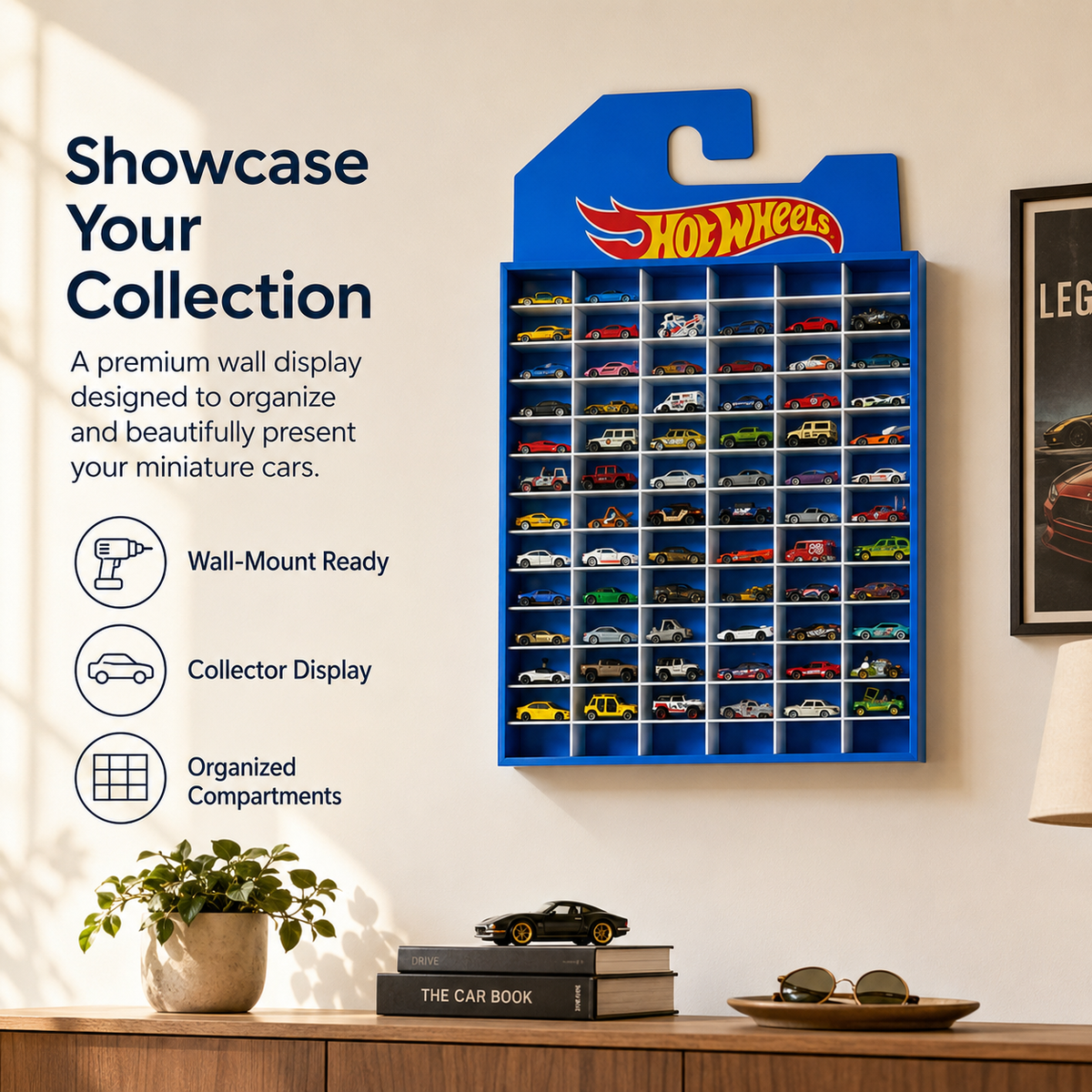 78-Compartment Display Case with Sliding Cover & Hot Wheels Banner