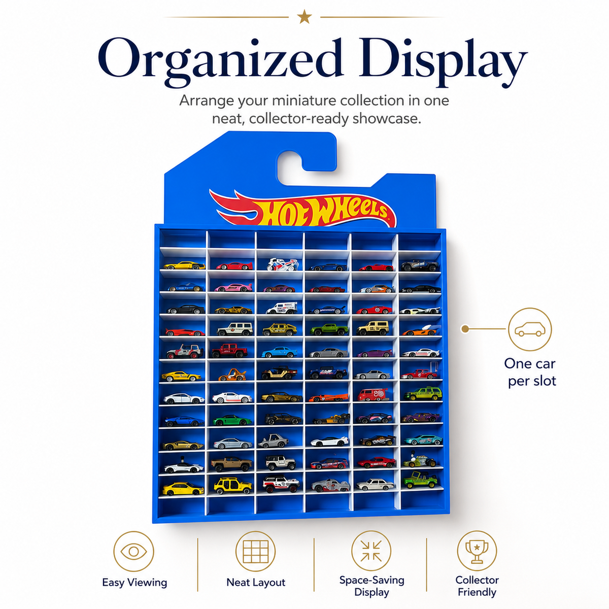 78-Compartment Display Case with Sliding Cover & Hot Wheels Banner
