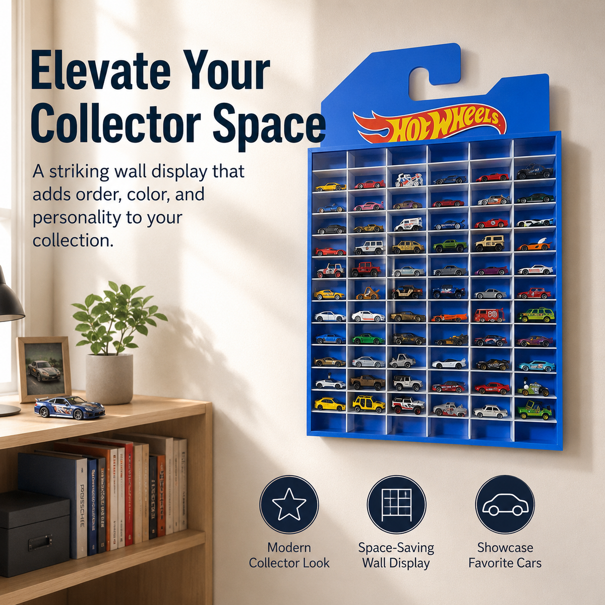 78-Compartment Display Case with Sliding Cover & Hot Wheels Banner