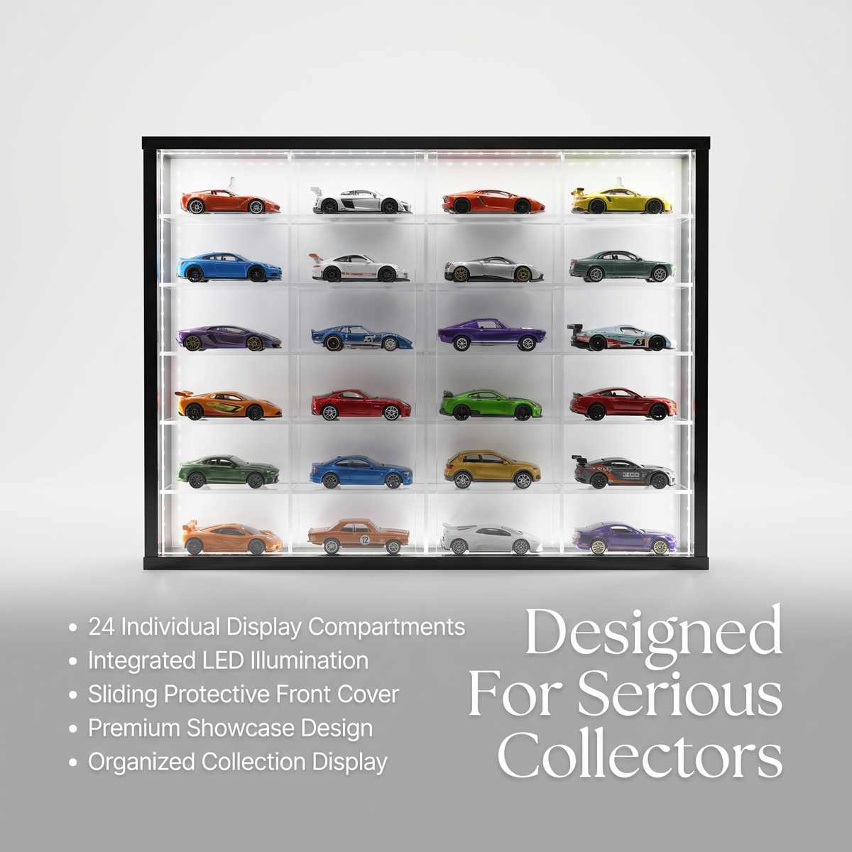 24-Compartment LED Display Case – 1:64 Scale