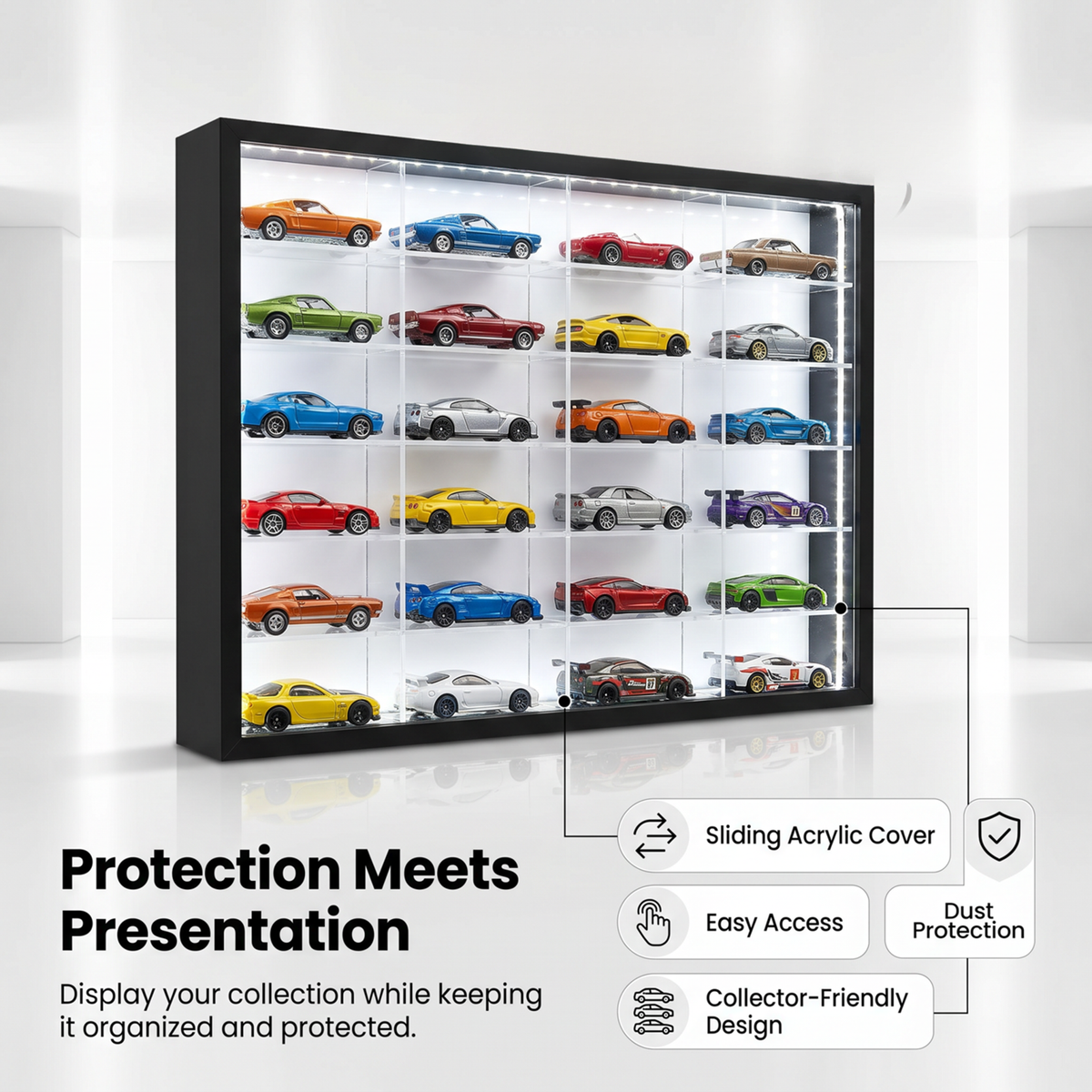24-Compartment LED Display Case – 1:64 Scale
