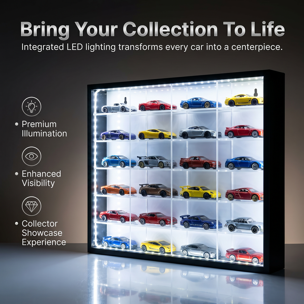 24-Compartment LED Display Case – 1:64 Scale