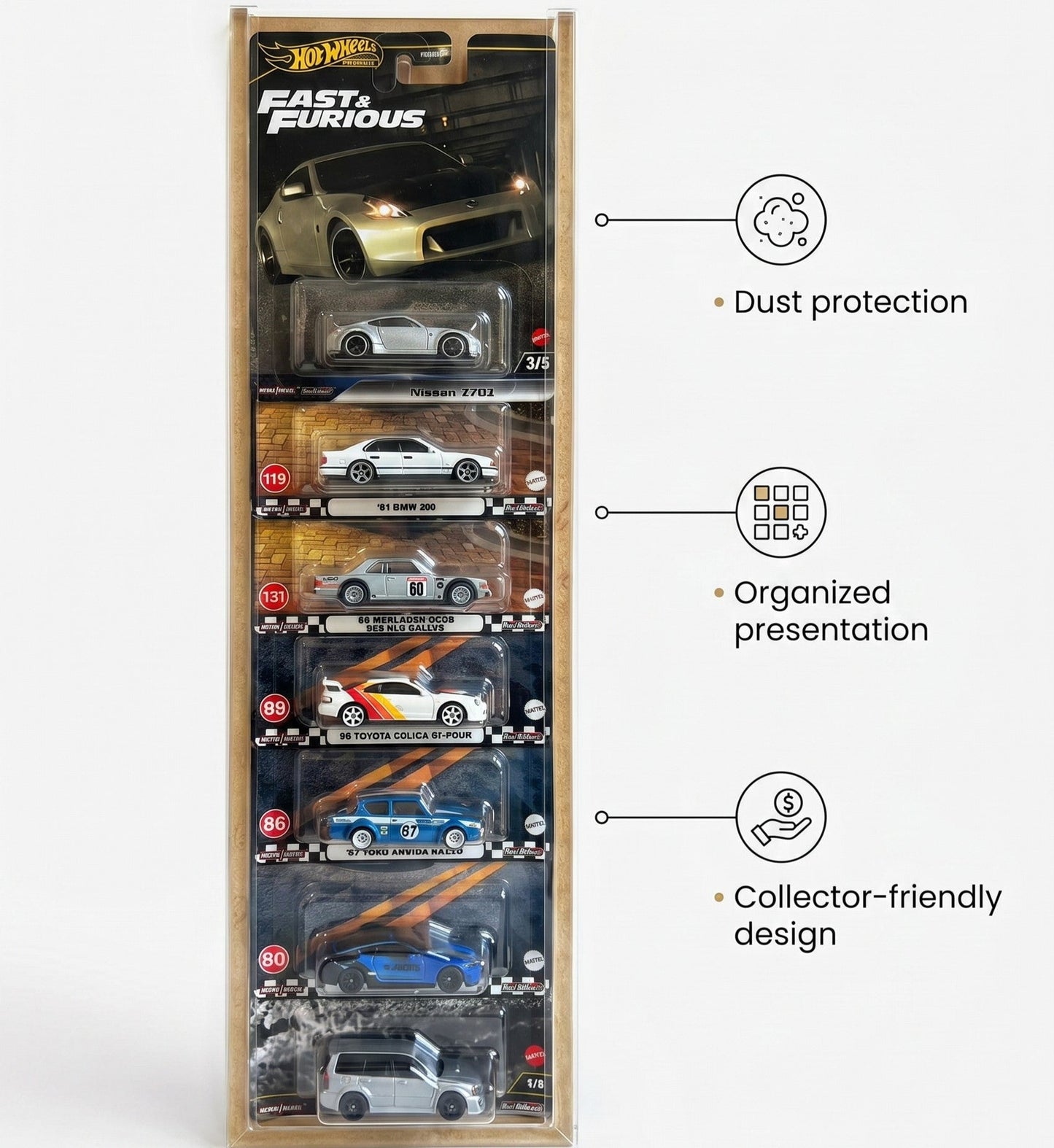 Wall-Hanging Card Holder for 8 Carded Cars – Transparent